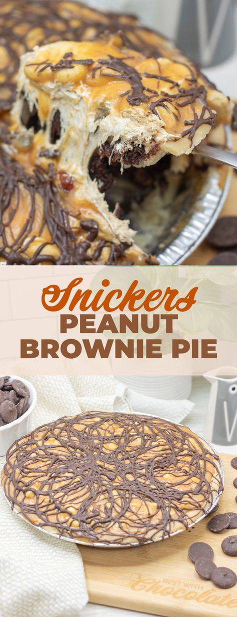 snickers brownie pie; Brownie Snickers Pie, Pb Desserts, Peanut Brownies, Snickers Pie, Snicker Brownies, Strawberry Sugar Cookies, Paula Dean, Brownie Pie, Pie Slice