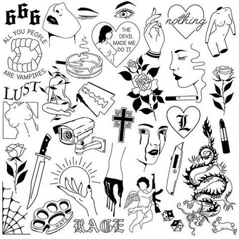 Henna Motive, Acab Tattoo, Tattoo Graffiti, Grunge Tattoo, Sharpie Tattoos, Flash Tattoo Designs, Tattoo Flash Sheet, Doodle Tattoo, Spooky Tattoos