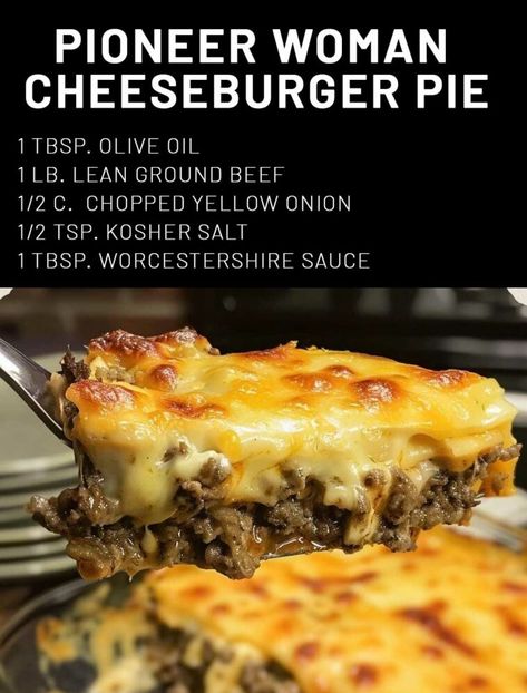 Pioneer Woman Cheese Burger Pie, Pioneer Women’s Cheeseburger Pie, Cheeseburger Pie Pioneer Woman, Pioneer Woman Cheeseburger Pie, Hamburger Pie Recipes, Impossible Cheeseburger Pie, Hamburger Pie, Cottagecore Recipes, Veggie Pies