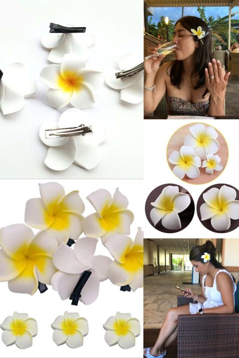 Add a floral piece that will last all day #pulmeria #flower #hairpin #kalachuchi #weddinghair #bridalhair #pinaybride #asianbridalhair #ad #amazonaffiliate Hawaii Accessories, Tropical Paradise Theme, Wedding Party Beach, Hawaii Hair, Hawaiian Flower Hair, Tropical Theme Party, Flower Foam, Flower Hairpin, Hawaiian Party Decorations