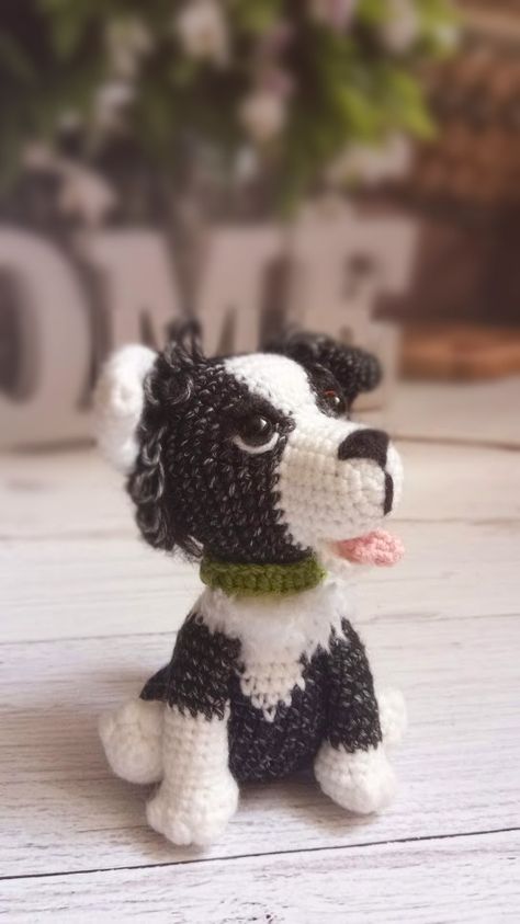 Cute amigurumi puppy border-collie Border Collie Crochet Pattern, Crochet Border Collie, Amigurumi Puppy, Yarn Creations, Cute Amigurumi, Border Collie Mix, Bull Dogs, Crochet Things, Crochet Borders