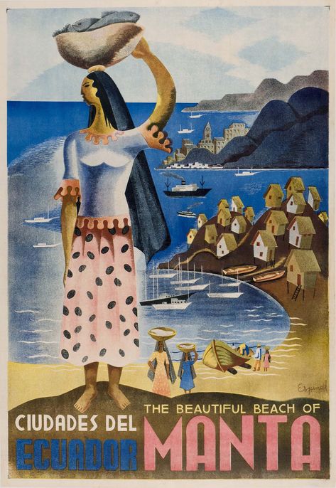 Manta (the beautiful beach of) Ecuador Travel Canvas, Ecuador Travel, Latin America, Advertising Poster, Vintage Artwork, Ecuador, Vintage Travel Posters, Vintage Travel, Vintage Prints