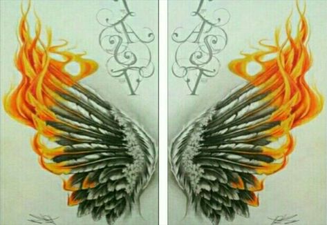 Phoenix Wings Back Tattoo, Phoenix Wings Tattoo Back, Fire Wings Tattoo, Wings On Fire Tattoo, Phoenix Wings Tattoo, Evil Mermaids, Phoenix Wings, Wing Tattoo Designs, Phoenix Tattoo Design