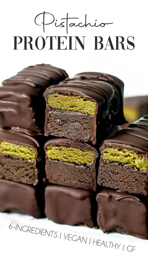 Vegan Pistachio Protein Bars Vegan Protein Bars Recipe, Gluten Free Starter, Healthy Energy Snacks, Energy Bites Protein, Quick Bakes, Breakfast Snack Ideas, Protein Cakes, On The Go Food, Vegan Pistachio