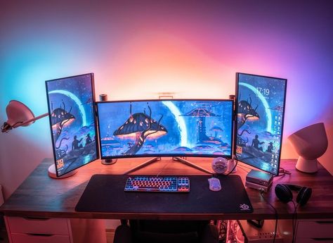 Militi Coloured Workstation Coding Desk Setup, Developer Workspace, Gaming Setup Bedroom, Gaming Cpu, Gamers Room, Music Setup, Racing Setup, Laptop Gaming Setup, Game Room Setup