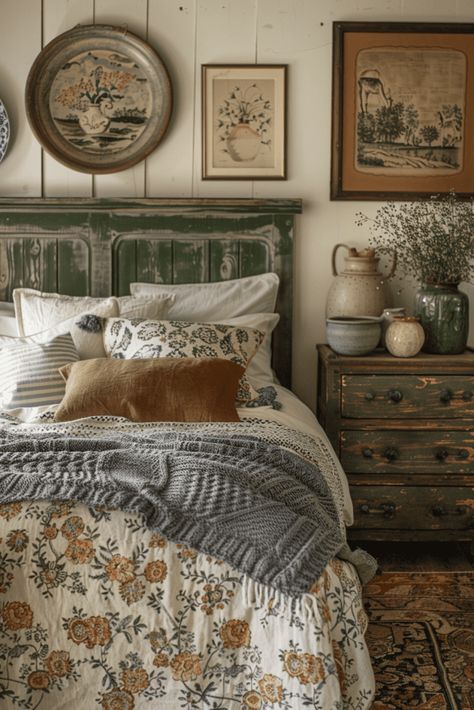 29 Cottage Bedroom with Minimalist Accents 23 Vintage English Bedroom, English Country Bedroom Cottage Style, Old Cottage Bedroom, Vintage Master Bedrooms Decor, Old Style Bedroom, Old Farmhouse Bedroom, Rustic Guest Room, Vintage Minimalist Decor, Cottage Guest Bedroom