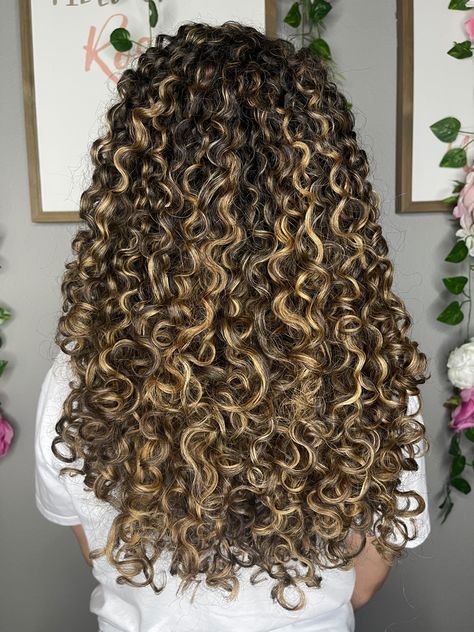 Curly hair, highlights, curly hair with volume, shoulder length curly hair, curly hair-do’s Curly Hair Dye Highlights, Hair Highlights Natural, Highlights Natural Hair, Curly Hair With Highlights, Curly Balayage Hair, Blonde Highlights Curly Hair, Curly Hair Highlights, Brunette With Blonde Highlights, Curly Highlights