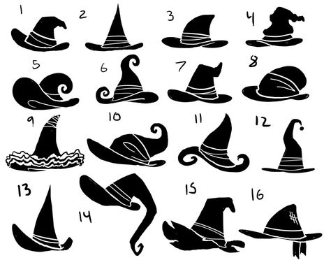 Eri Kawakami: witch hat silhouettes Cheap Diy Halloween Decorations, Witch Drawing, Desen Anime, Halloween Hats, Witch Art, Drawing Clothes, Drawing Tips, Witch Hat, Halloween Art