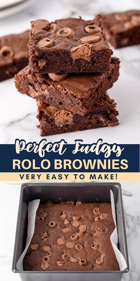 Make these rolo brownies for your family this weekend! This recipe is a gooey combination of caramel and chocolate that no one can resist. Easy to make and tastes absolutely incredible! Rolo Brownies, Chocolate And Caramel, Jello Shot, Party Food Dessert, Favorite Dessert Recipes, Summer Dessert Recipes, Favorite Dessert, Brownies Recipe, Chocolate Dessert Recipes