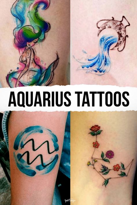 25 Best Aquarius Tattoo Ideas And Zodiac Sign Tattoos With Meanings | YourTango Zodiac Tiger Tattoo, Zodiac Signs Aquarius Tattoo, Zodiac Constellation Tattoos, Unique Aquarius Tattoo, Aquarius Tattoo Ideas, Aquarius Symbol Tattoo, Aquarius Tattoos, Aquarius Constellation Tattoo, Aquarius Symbol