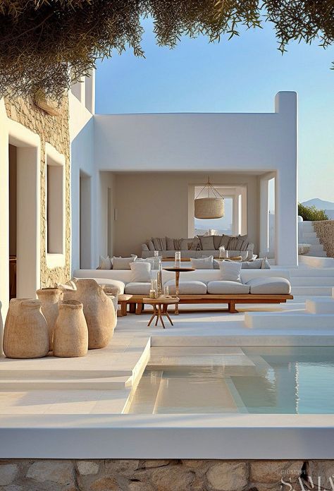 Pool Areas Ideas, Outdoor Pool Area, Beach House Design, Pool Design, Design Exterior, Dream House Exterior, Paros, Outdoor Design, House Designs Exterior