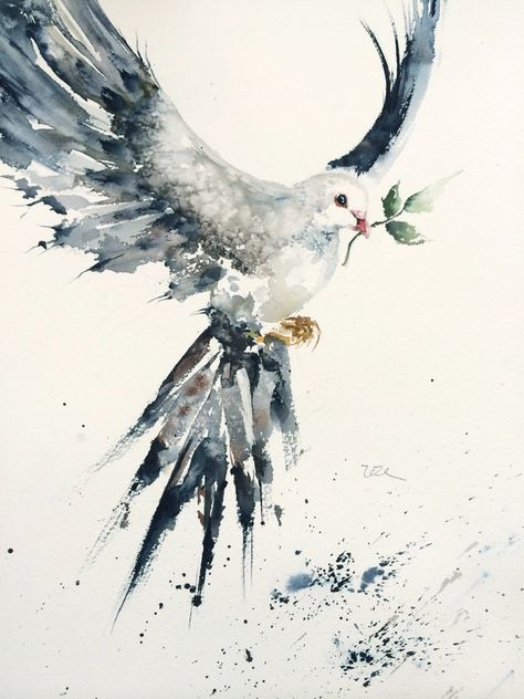 peinture Dove Painting, Dove Tattoos, Dove Tattoo, Bird Painting, Peace On Earth, White Bird, Birds Tattoo, Futurism, Watercolor Bird