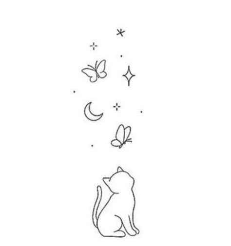 Two Kittens Tattoo, Small Cat Tattoo Designs, Remeberance Tattoos Cat, Simple Cat Line Art Tattoo, Cute Cat Embroidery Simple, Small Cats Tattoos, Cute Cat Tattoo Designs, Pretty Cat Tattoos, Tattoo Ideas For Cats That Have Passed