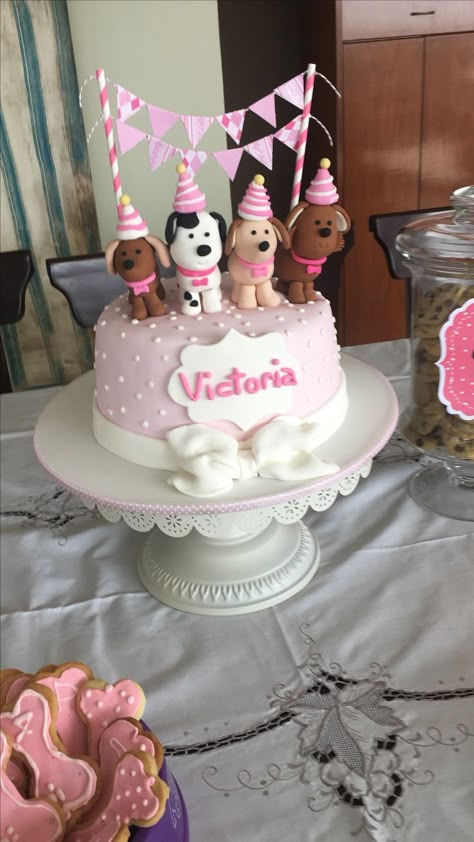 Pink Dog Birthday Party, Birthday Cake Dog Theme, Dog Birthday Cake For Kids, Dog Theme Birthday Cake, Puppy Themed Birthday Cake, Puppies Cake, Dog Themed Birthday Party Ideas, Dog Birthday Cake Ideas, Dog Themed Cake