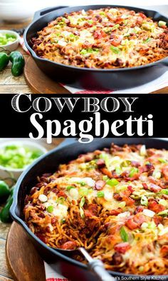 Cowboy Spaghetti Taste Of Home, Cowboy Spaghetti Rachel Ray, Cowboy Spaghetti Recipes, Cowboy Meals, Cowboy Spaghetti, Cowboy Pasta, Cowboy Recipes, Western Spaghetti, Pasta Skillet