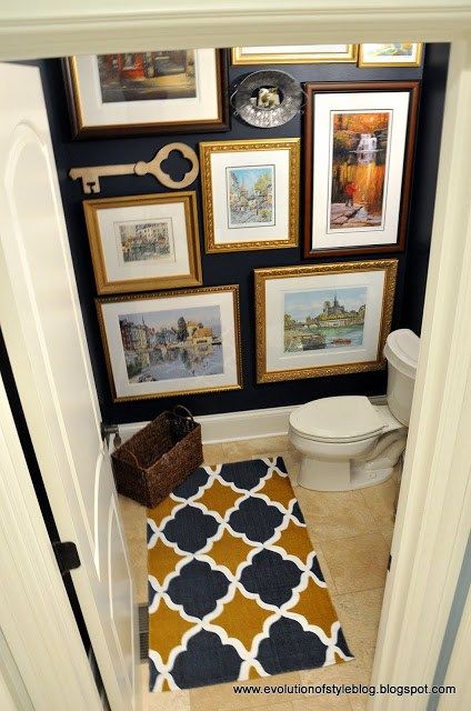 Moody Blue Powder Room Reveal Blue Powder Rooms, Blue Powder Room, Palladian Blue Benjamin Moore, Tiny Powder Rooms, Small Powder Room Ideas, Modern Powder Rooms, Palladian Blue, Fire Tower, Small Powder Room