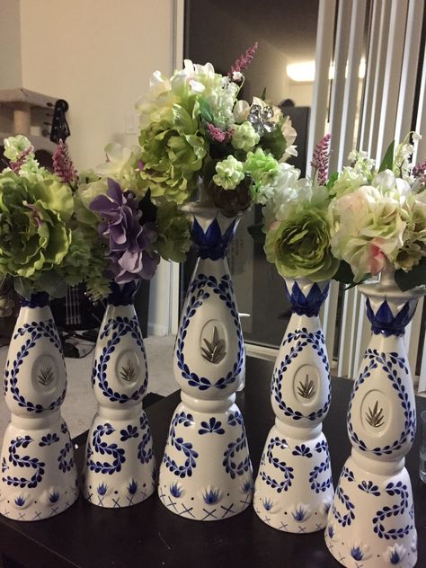 Love and Tequila Clase Azul Party Ideas, Clase Azul Aesthetic, Talavera Party Ideas, Talavera Quinceanera, Talavera Party Decoration, Clase Azul Party, Blue Mexican Wedding, Tequila Centerpiece Ideas, Clase Azul Tequila Wedding