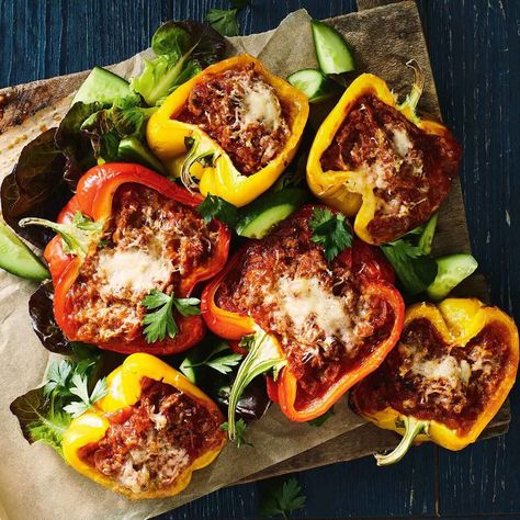 Try our easy to follow Stuffed Capsicum With Bolognese recipe. Absolutely delicious with the best ingredients from Woolworths. Stuffed Capsicum, Parsley Salad, Bolognese Recipe, Bolognese Sauce, Whole Food Diet, Christmas Menu, Buying Groceries, Easy Dinners, Tandoori Chicken