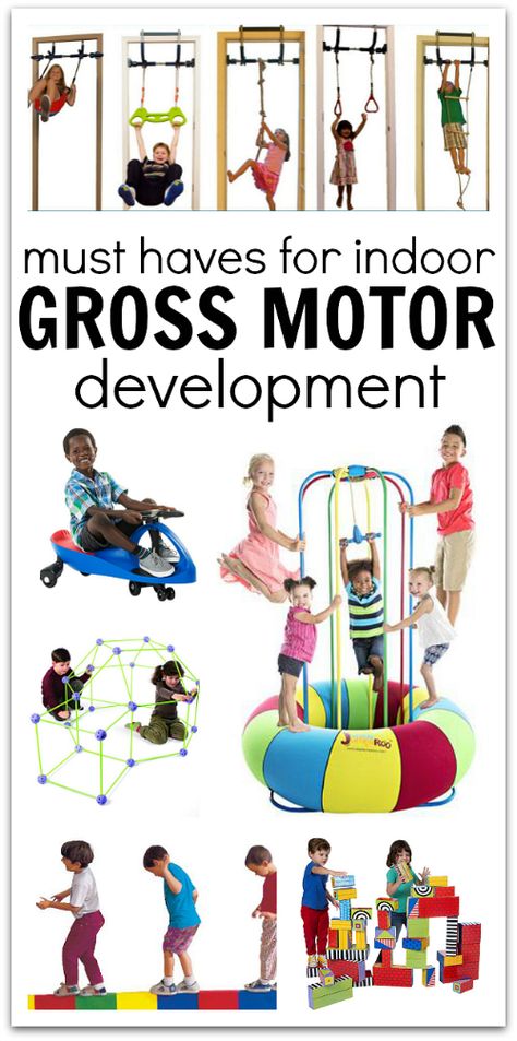 Great toys and equipment for indoor gross motor play! Gross Motor Development, Gym Games For Kids, Indoor Play Equipment, Motor Development, Stem Challenge, Gross Motor Activities, Toddler Development, Indoor Activities For Kids, Games For Toddlers