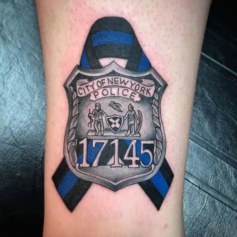 Police Tattoo Ideas, Blue Line Tattoo, Badge Tattoo, Police Tattoo, David Tattoo, Firefighter Tattoo, Helmet Tattoo, Line Tattoo Ideas, Ribbon Tattoos