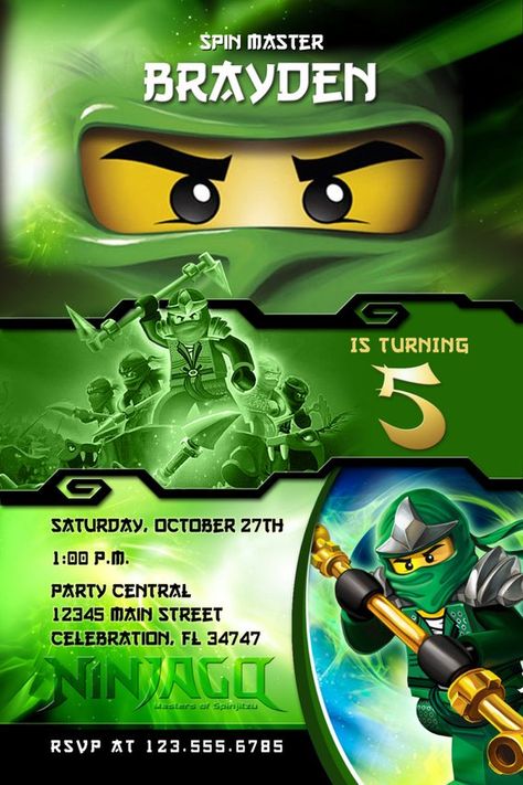 Ninjago #2 Printable Birthday Party invitation - custom diy printable Ninjago Birthday Invitations, Ninja Birthday Party Invitations, Ninja Birthday Party, Lego Ninjago Birthday, Ninjago Birthday Party, Ninja Birthday Parties, Ninjago Birthday, Ninjago Party, Ninja Birthday