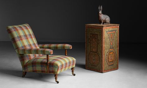 Howard & Sons Armchair in Tweed by Pierre Frey :: Obsolete Dining Floor Lamp, Tweed Furniture, Victorian Armchair, Danish Armchair, Library Chair, Oak Armchair, Slipper Chairs, Hall Chair, Tufted Ottoman