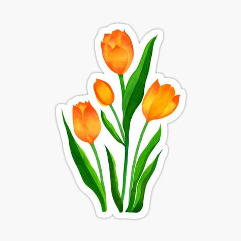 "A pair of pink tulips" Sticker by InnaPatiutko | Redbubble Coconut Tree Drawing, Tulips Illustration, Orange Stickers, Botanical Stickers, Watercolor Orange, Stickers Ideas, Handmade Photo Frames, Sticker Design Inspiration, Scrapbook Stickers Printable