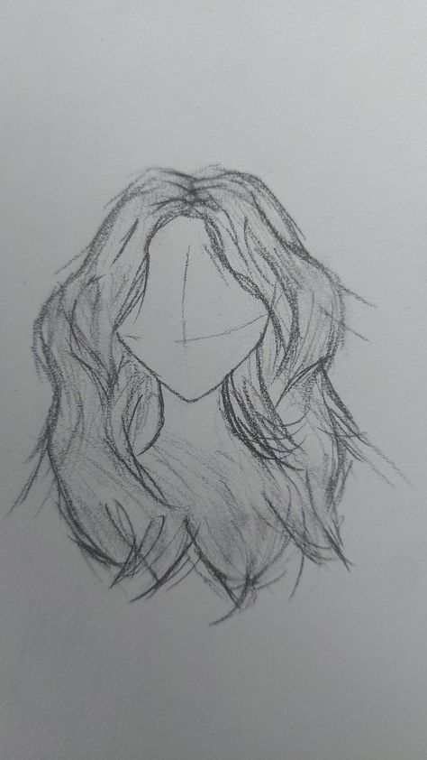 How To Paint Wavy Hair, Fluffy Hair Drawing Reference Girl, Hair Wavy Drawing, Fluffy Hair Girl Drawing, Long Wavy Hair Drawing Reference, Frizzy Hair Drawing, Hair Drawing Wavy, Curled Hair Drawing, Messy Hair Sketch