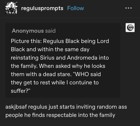 Regulus Black Fanart Fan Art, Black Family Headcanons, Sirius And Regulus Black Headcannons, Regulus Black Fan Art, Jegulus Parents, Regulus Black Headcanon, Regulus Black Kinnie, Jegulus Tweets, Regulus Black Fanart