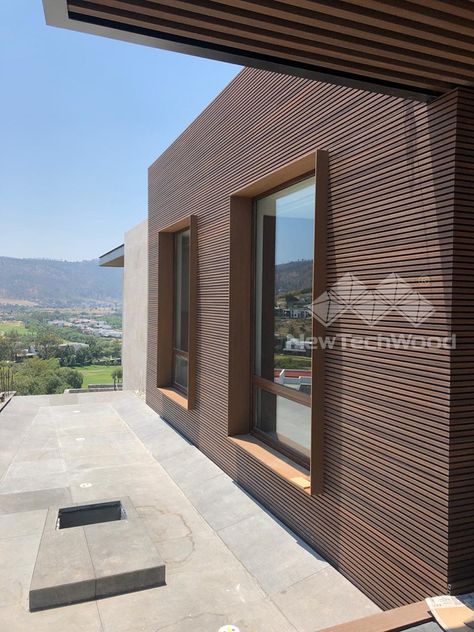 Gallery - Newtechwood Porch Details, Exterior Screen, Instagram Walls, Wood Cladding Exterior, House Front Wall Design, Exterior Wall Panels, Composite Cladding, Front Wall Design, Exterior Wall Materials