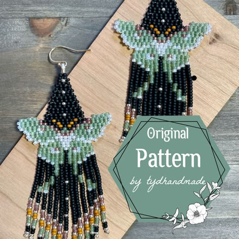 2 Drop Brick Stitch, Seed Bead Jewelry Patterns, Art Perle, Beaded Fringe Earrings, Seed Beading, Brick Stitch Pattern, Bead Weaving Patterns, Luna Moth, Beaded Earrings Patterns