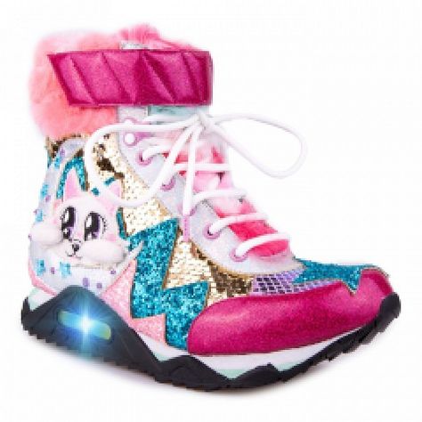 Womens | Irregular Choice Wonder Woman Shoes, Irregular Choice Heels, Cool Trainers, High Top Trainers, Irregular Choice, On The Moon, Pink Brand, Hi Top, Gold Sequins