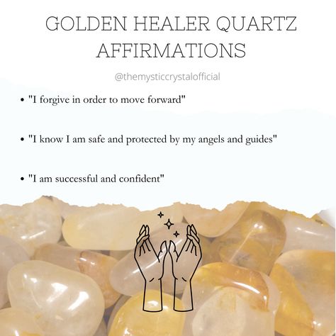 Find out more information about Golden Healer Quartz on my website. Follow the link for more details. Ethically sourced crystals are available for sale there as well! Don't forget to subscribe to our newsletter Golden Healer Crystal Meaning, Golden Healer Crystal, Golden Healer Quartz Meaning, Crystal Affirmations, Crystal Grimoire, Witch Journal, Golden Healer Quartz, Radiant Energy, Golden Healer