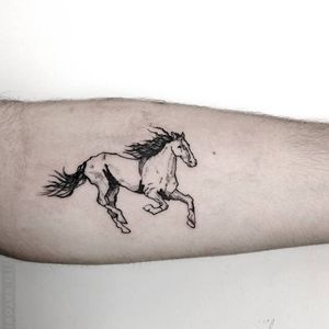 Small Horse Tattoo, Mustang Tattoo, Berlin Tattoo, Horse Tattoo Design, Woodcut Tattoo, Small Chest Tattoos, Small Girly Tattoos, Single Needle Tattoo, One Piece Tattoos