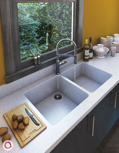 Types of Kitchen Sinks Available In India Ikea Faucet, Kohler Farmhouse Sink, Best Farmhouse Sinks, Double Basin Kitchen Sink, Basin Kitchen Sink, Best Kitchen Sinks, Kitchen Sink Design, Rustic Kitchen Cabinets, Countertop Design