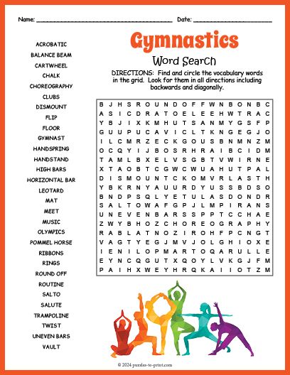 Free Printable Gymnastics Word Search Gymnastics Printables Free, Gymnastics Goals Sheet, Gymnastics Word Search, Gymnastics Lesson Plans, Recreational Gymnastics Lesson Plans, Horse Word Search, Gymnastics Lessons, Substitute Binder, July Activities