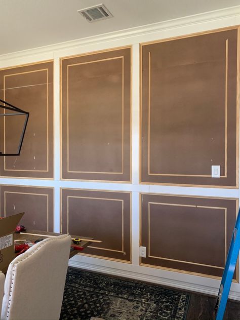 Double Raised Panel Feature Wall Tutorial - Pennies for a Fortune Raised Panel Wainscoting, Raised Panel Walls, Judges Paneling, Hallway Panelling, Jungle Cruise, Staircase Wall, Wall Panel Design, Wall Trim, Wall Molding