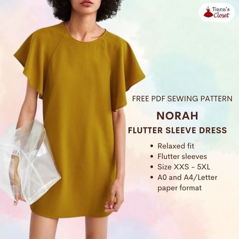 Norah flutter sleeve dress PDF sewing pattern – Tiana's Closet Flutter Sleeve Pattern, Paper To Print, Raglan Sleeve Pattern, Save The Earth, Free Pdf Pattern, Free Pdf Sewing Patterns, Womens Sewing Patterns, Hp Laptop, Flutter Sleeve Dress