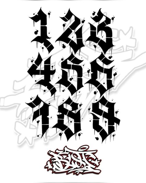 1993 Tattoo Fonts, Chicano Numbers, Cholo Lettering, Number Tattoo Design, Calligraphy Numbers, Tattoo Numbers, Graffiti Numbers, Tattoo Font Styles, Numbers Tattoo