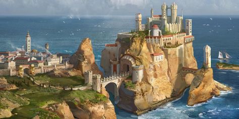 Casterly Rock (House Lannister) by AndrewRyanArt on DeviantArt Casterly Rock, Asoiaf Art, Gra O Tron, Game Of Thrones Art, House On The Rock, Fantasy City, Fantasy Castle, Fantasy Setting, Fantasy Places