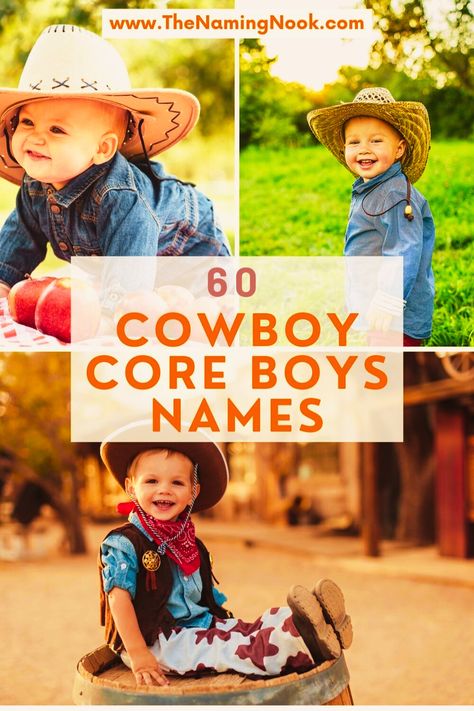 Dust off your boots, cinch up your saddle, and get ready to embark on a journey through the heart of cowboy country with our collection of Cowboy Core Inspired Boys Names. Whether you’re dreaming of wide-open spaces or seeking to capture the American West’s rugged charm, click through to discover these cool names and saddle up for adventure Cowboy Names Wild West, Western Names Boy, Cowboy Names For Boys, Western Boy Names, Cowboy Baby Names, Country Baby Boy Names, Western Baby Names, Rustic Boy Names, Country Boy Names