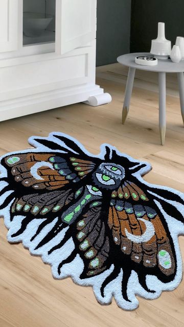 Moon Rug Tufting, Studio Ghibli Tufted Rug, Moth Tufted Rug, Butterfly Tuft Rug, Moth Rug, Tufting Bath Mats & Rugs, Moss Rug, Lunar Moth, Moth Tattoo