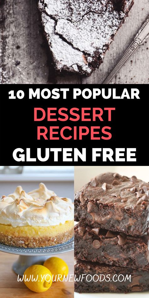 10 Most Popular Gluten-free dessert recipes. These Gluten-free dessert recipes will show you how to make delicious gluten free desserts. You will be able to enjoy gluten free dessert recipes that are packed full of flavour. Make them at home whether you are hosting a party, watching the Super Bowl, or entertaining. Why not make these Gluten-free dessert recipes when having a BBQ, they are also perfect for family meals, holidays & all year round. Which is your favorite? Gluten Free Potluck, Gluten Free Christmas Desserts, Gluten Free Party, Best Gluten Free Desserts, Gluten Free Dessert Recipes, Easy Gluten Free Desserts, Gluten Free Thanksgiving, Gluten Free Christmas, Gluten Free Dessert