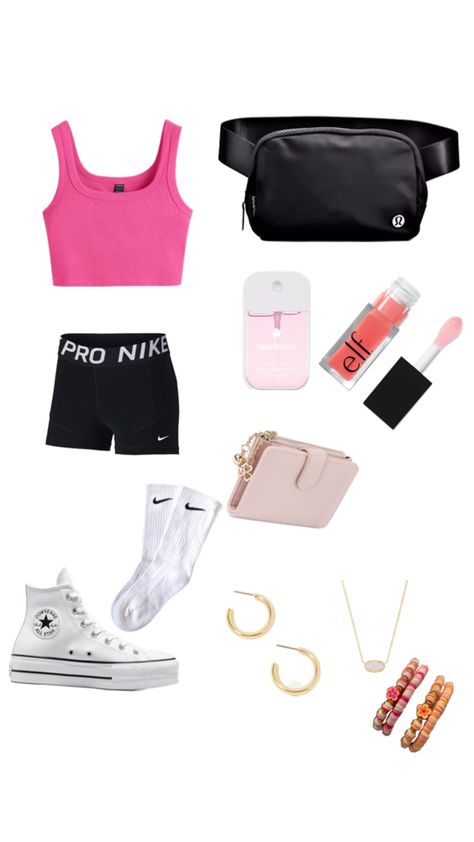 Nike pro shorts target tank converse Kendra Scott lululemon etc Preppy Nike Pro Outfit, How To Style Nike Pro Shorts, Cute Nike Pro Outfits, What To Wear With Nike Pros, Nike Pro Shorts Outfit Aesthetic, Nike Pro Outfits, Outfits With Nike Pros, Nike Pro Shorts Outfit, Cute Nike Pros