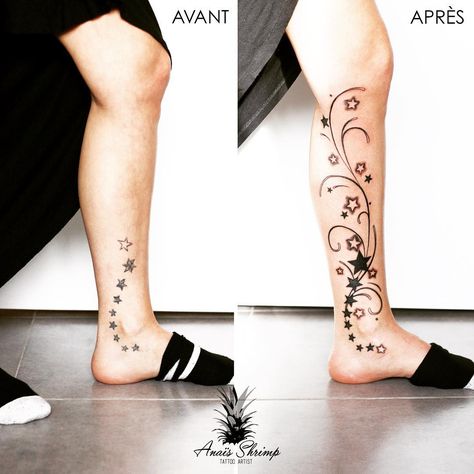 Tattoos For Women Calves, Side Calves Tattoos For Women, Side Calf Tattoos For Women, Calf Tattoo Designs, Leg Tattoos For Women, Calf Tattoos For Women, Lower Leg Tattoos, Small Flower Tattoos, Calf Tattoo