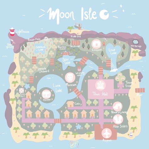 biyuwu on Twitter: "my #animalcrossing dream map! welcome to moon isle 🌙  #AnimalCrossingNewHorizions #acnh #NewHorizons… " City Guide Design, Map Layout, Animals Crossing, Ac New Leaf, Animal Crossing Funny, Animal Crossing Guide, Acnh Designs, Animal Crossing Wild World, Island Theme