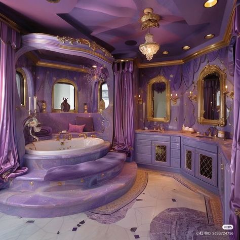 Purple Aesthetic Bathroom, Palace Bathroom, Bathroom Purple, Beautiful Houses Inside, 90s Luxury, Lavender Bedroom, Purple Bathroom, Dream Bedroom Inspiration, Luxury Plan