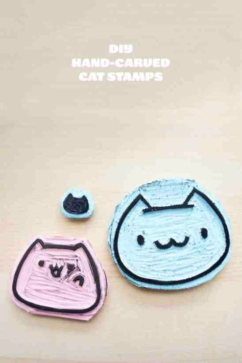 DIY Ideas With Cats - DIY Hand Carved Cat Stamps - Cute and Easy DIY Projects for Cat Lovers - Wall and Home Decor Projects, Things To Make and Sell on Etsy - Quick Gifts to Make for Friends Who Have Kittens and Kitties - Homemade No Sew Projects- Fun Jewelry, Cool Clothes, Pillows and Kitty Accessories http://diyjoy.com/diy-ideas-cats Pink Samurai, Diy Stamps, Eraser Stamp, Cat Stamp, Hand Carved Stamps, Stamp Tutorial, Stamp Carving, Handmade Stamps, Diy Stamp