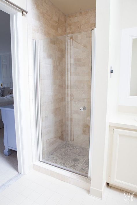 Need some inspiration for a bathroom. Check out this shower makeover that used discounted tiles from Floor & Decor. Now the bathroom looks and feels like a spa. | In My Own Style Shower Makeover, Master Bath Shower, Small Showers, Diy Shower, Budget Bathroom, Shower Remodel, Bathroom Renos, Shower Stall, Remodel Bedroom