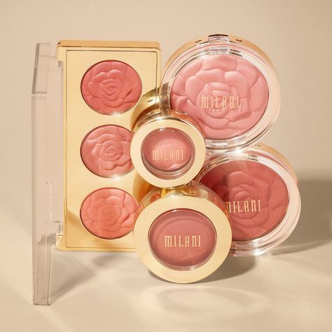 Milani Blush, Cosmetics Design, Rose Powder, Milani Cosmetics, Baked Blush, Natural Glowy Makeup, Cosmetic Design, Blush Rose, Glowy Makeup